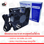 พัดลมระบายอากาศ 120x120x38mm แกนลูกปืน 230VAC 50/60Hz 22/19W ครบชุดพร้อมใช้งาน