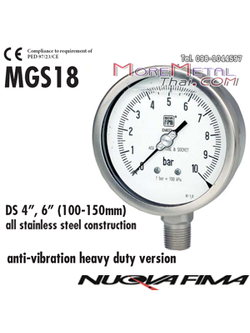 Nuovafima Stainless Steel Pressure Gauge DS100-150(4",6")