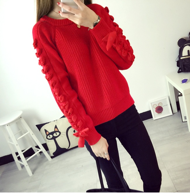 พร้อมส่ง - เสื้อไหมพรมแขนยาว ST165 (สีแดง)