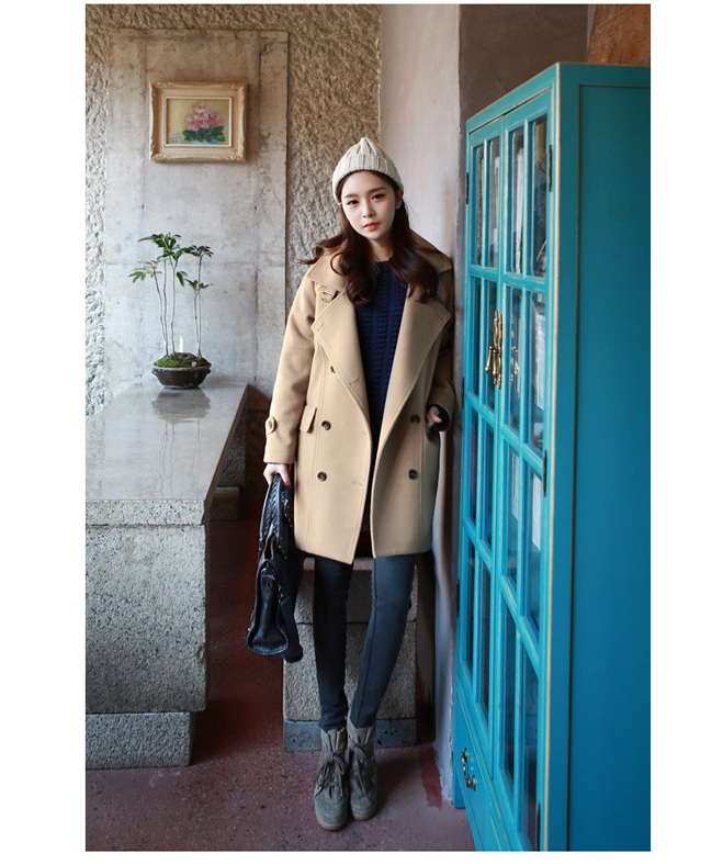 พรีออเดอร์ - เสื้อโค้ทผ้าวูลกันหนาว Pre - CT616 (สีน้ำตาล)