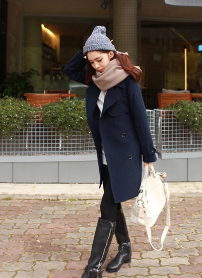 พร้อมส่ง - เสื้อโค้ทผ้าวูล CT166 (สีกรม)