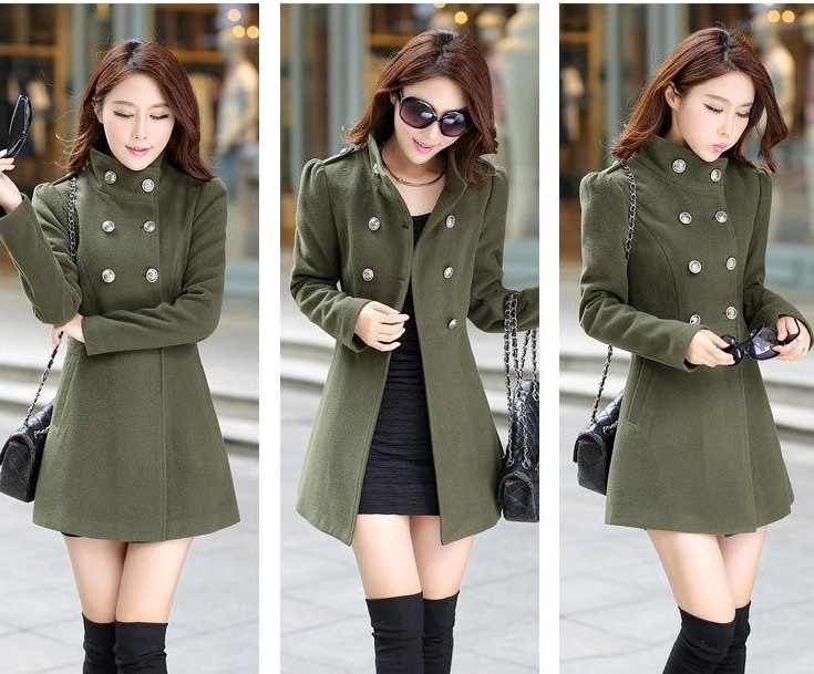 พรีออเดอร์ - เสื้อโค้ทผ้าวูลกันหนาว Pre - CT665 (สีเขียวขี้ม้า)