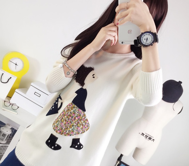 พรีออเดอร์ - เสื้อไหมพรมแฟชั่นลายการ์ตูนเด็กผู้หญิง Pre- ST655 (สีขาว)