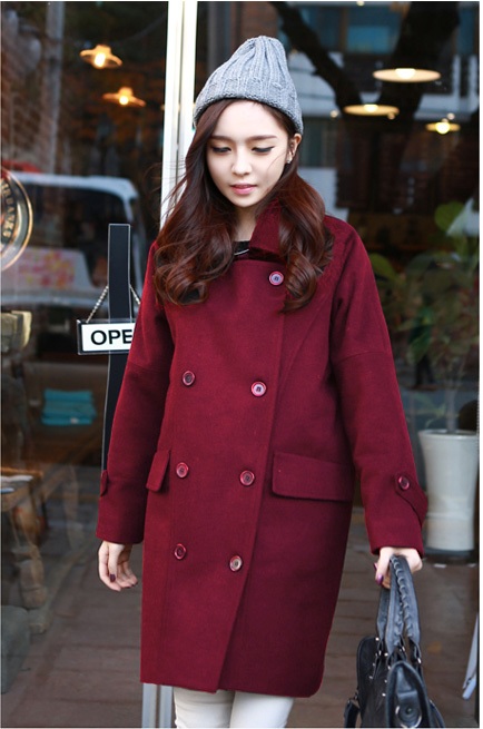 พรีออเดอร์ - เสื้อโค้ทผ้าวูลกันหนาว Pre - CT617 (สีแดงไวน์)