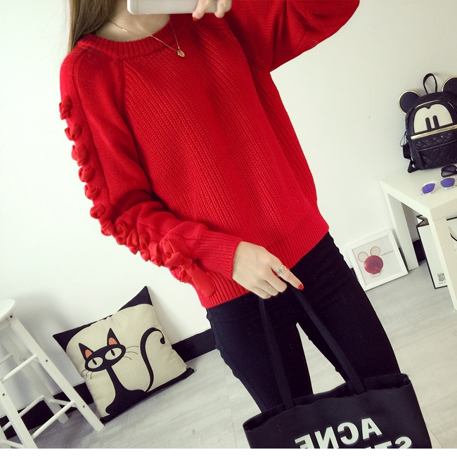 พร้อมส่ง - เสื้อไหมพรมแขนยาว ST165 (สีแดง)