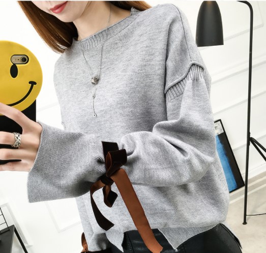 พร้อมส่ง - เสื้อไหมพรมแขนยาว ST191 (สีเทา)