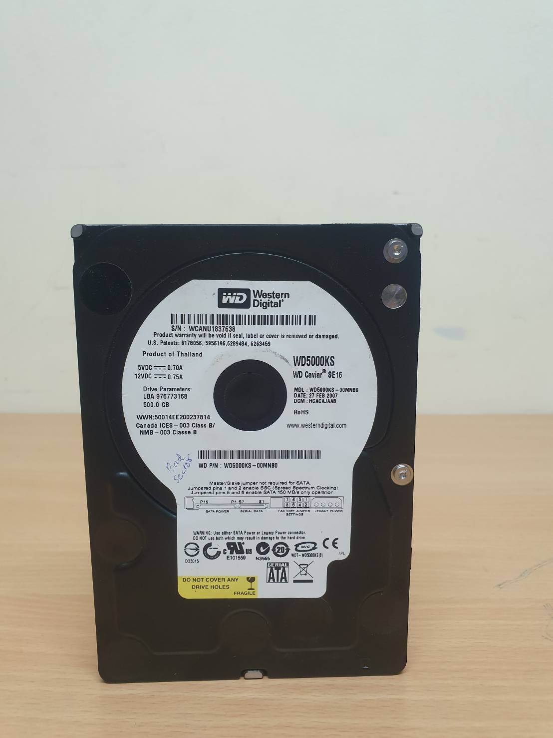 ฮาร์ดดิส WD black 500GB มี 1 ตัว