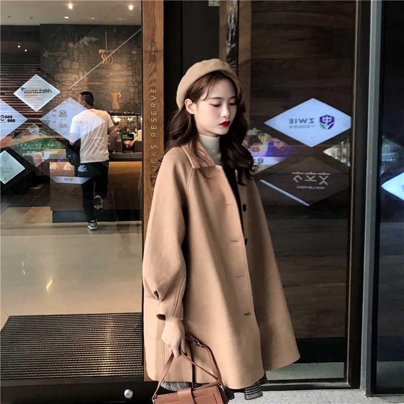 พร้อมส่ง - เสื้อโค้ทผ้าวูลทรงหลวมสไตล์เกาหลี CT230 (สีน้ำตาล)