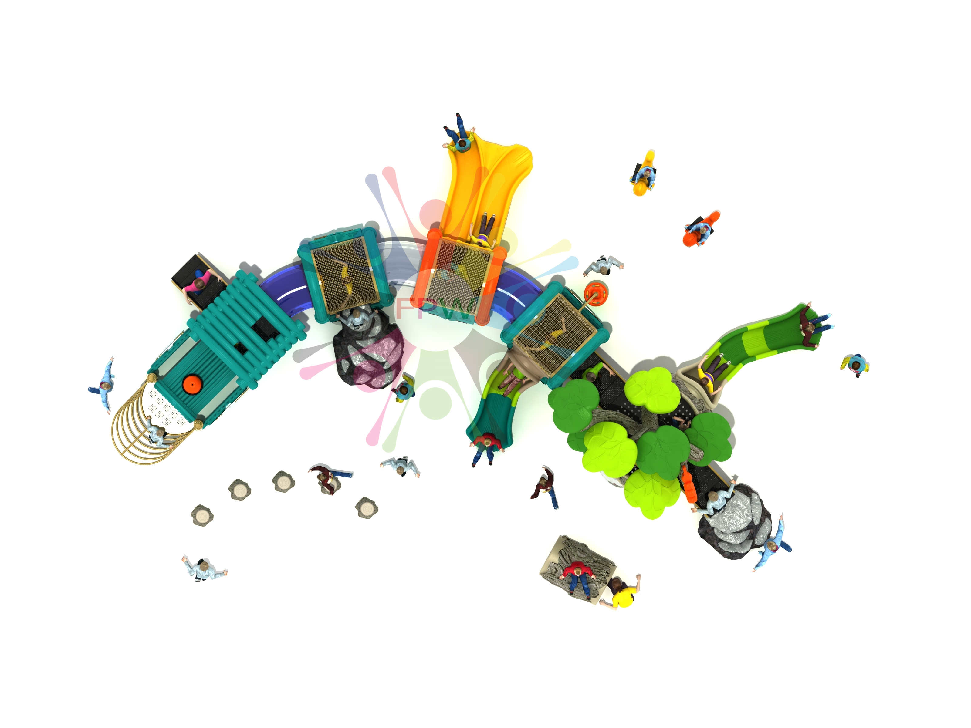 เครื่องเล่นสนามพลาสติกกลางแจ้ง โครงสร้างเสาและชิ้นส่วนเหล็กทุกชิ้นผ่านกระบวนการเคลือบสารป้องกันสนิม ( Galvanized ) ปลอดสารพิษและปลอดภัยต่อเด็กตามมาตรฐาน ASTM ประเทศเกาหลี น๊อตและสกรูเป็นระบบกันคลายและปลายตัดมนป้องกันการขีดข่วนเด็กๆพื้นผลิตจากเหล็กมีการเจา