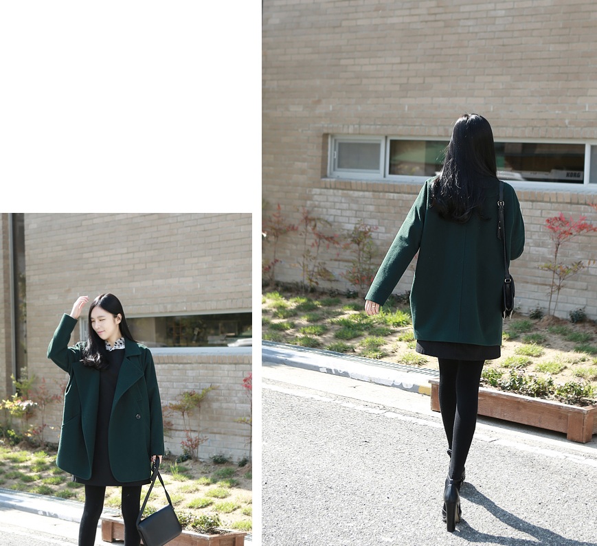 พรีออเดอร์ - เสื้อโค้ทผ้าวูลกันหนาว Pre - CT610 (สีเขียวเข้ม)