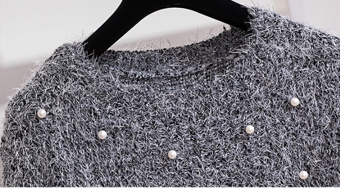 พร้อมส่ง - เสื้อไหมพรมฟรุ้งฟริ้งแขนยาว ST216 (สีเทา)