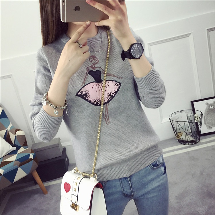 พรีออเดอร์ - เสื้อไหมพรมแฟชั่นลายการ์ตูน Pre- ST720 (สีเทา)