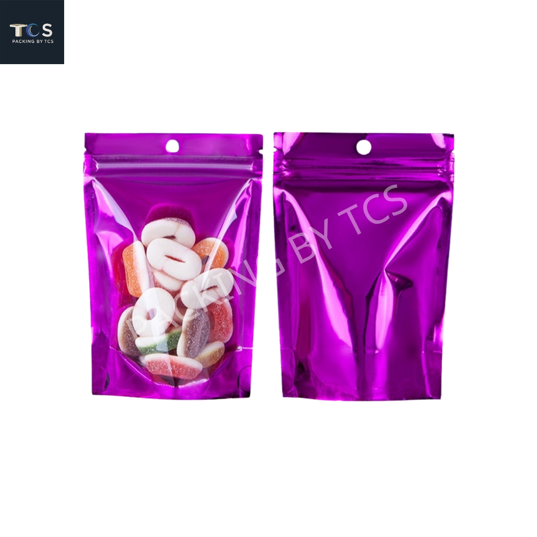 ถุงซิปตั้งได้ หน้าใสหลังฟอยล์สี