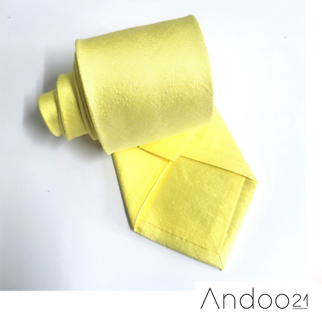 NT376_เนคไทผ้าไหมเทียม สีเหลือง หน้ากว้าง 3 นิ้ว