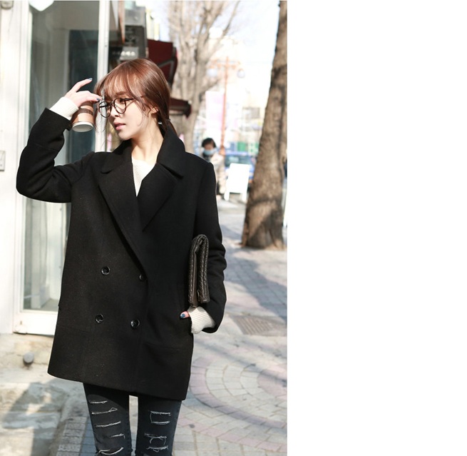 พร้อมส่ง - เสื้อโค้ทผ้าวูลกันหนาว CT131 (สีดำ)