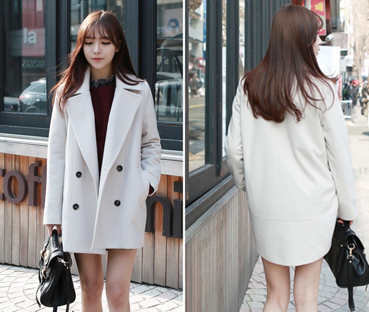 พร้อมส่ง - เสื้อโค้ทผ้าวูลกันหนาว CT130 (สีขาว)