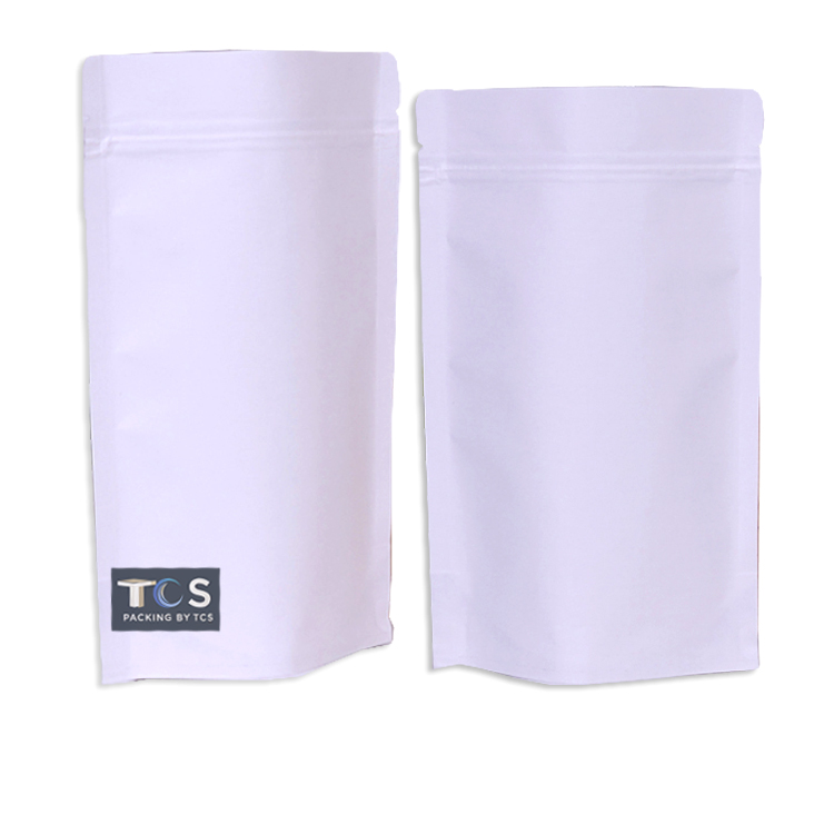 ถุงคราฟท์สีขาวซิปล็อคตั้งได้ ทึบ 2 ด้าน หน้า-หลัง (ด้านในพลาสติก)