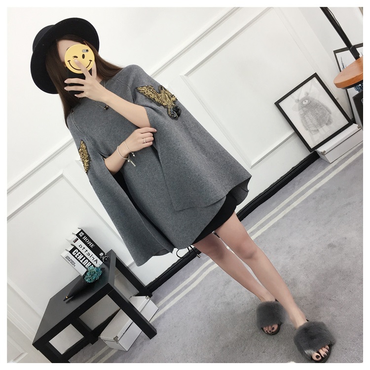 พรีออเดอร์ - เสื้อไหมพรมแฟชั่นกึ่งเสื้อคลุม Pre - ST763 (สีเทา)