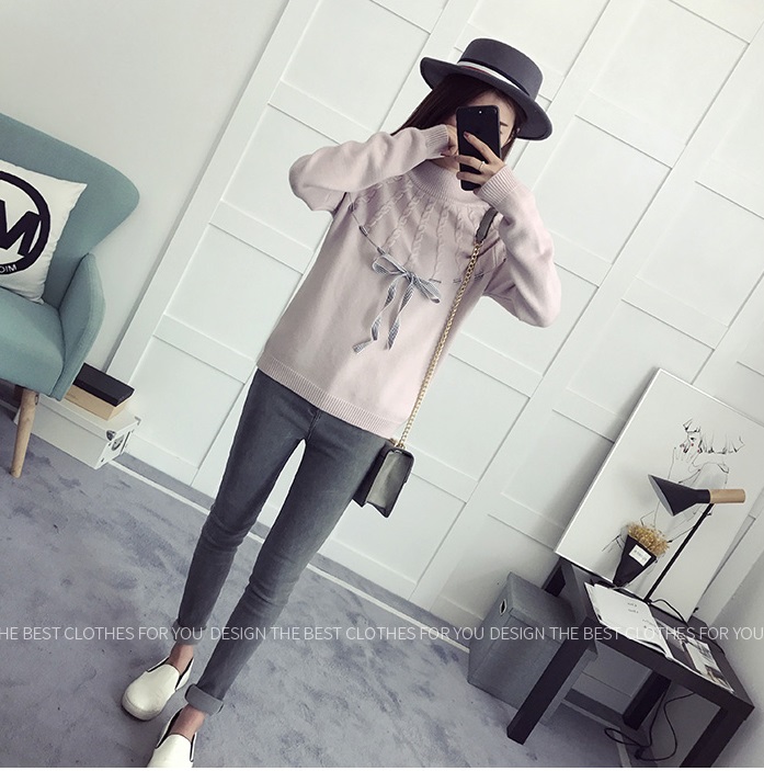 พรีออเดอร์ - เสื้อไหมพรมแขนยาวมีโบว์ผูกน่ารักๆ Pre- ST749 (สีชมพู)