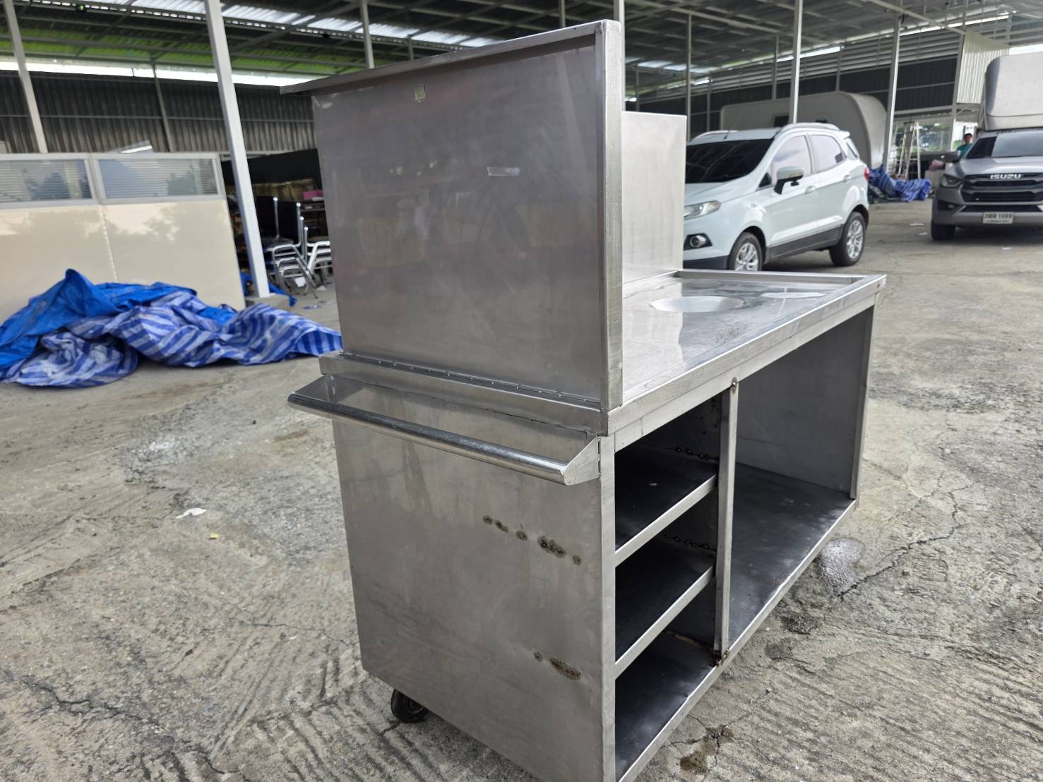 เคาท์เตอร์สแตนเลส ขนาด 70×150×90cm ด้านหลังสูง 140 cm