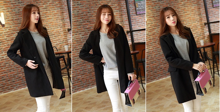 เสื้อโค้ทผ้าวูลกันหนาว Pre - CT646 (สีดำ)