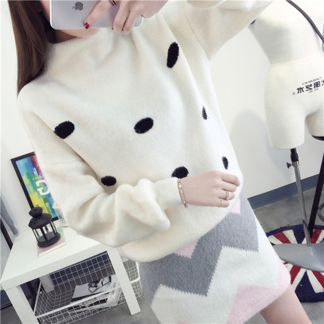 พรีออเดอร์ - เสื้อไหมพรมแฟชั่นลายจุด Pre - ST730 (สีขาว)