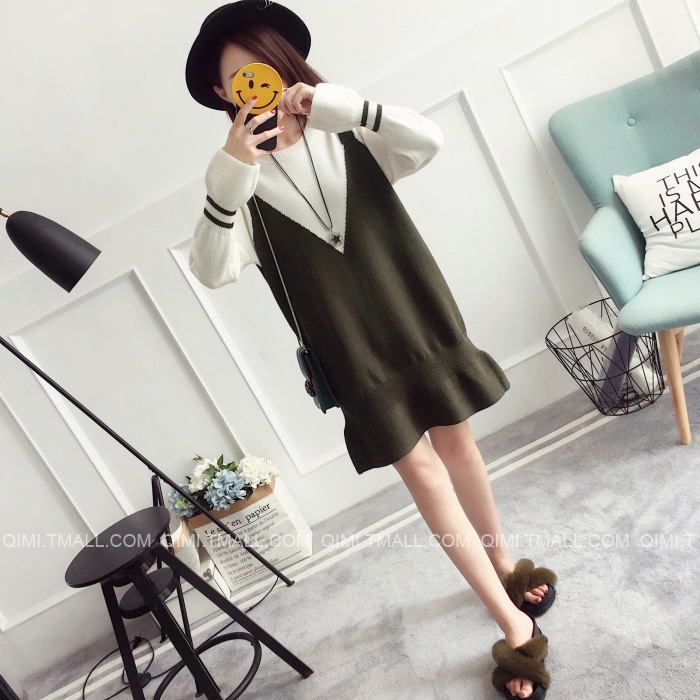 พรีออเดอร์ - เดรสไหมพรม Pre - DT128 (สีเขียวขี้ม้า)