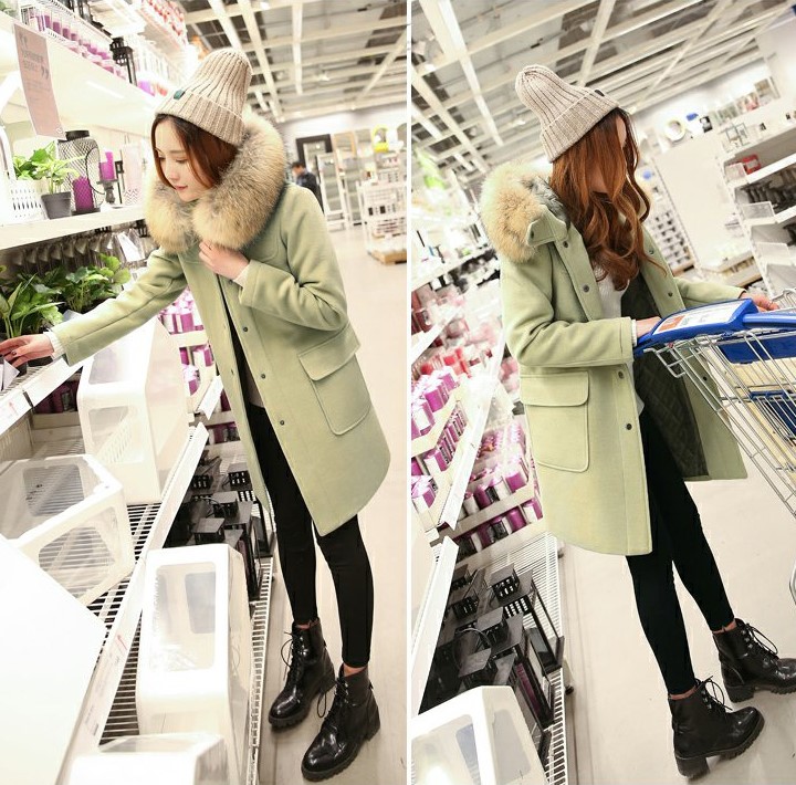 พร้อมส่ง - เสื้อโค้ทผ้าวูลกันหนาว CT173 (สีเขียว)