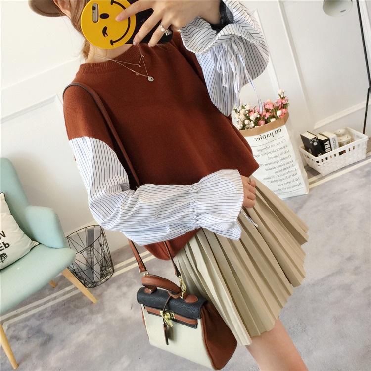 พร้อมส่ง - เสื้อไหมพรมแฟชั่น ST177 (สีน้ำตาล)