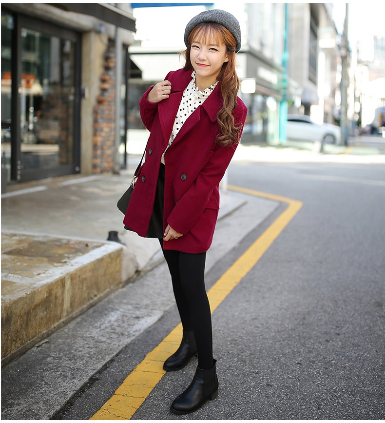 พร้อมส่ง - เสื้อโค้ทผ้าวูลกันหนาว CT116 (สีแดง)