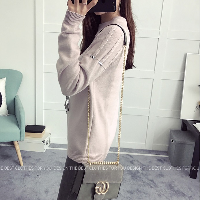 พรีออเดอร์ - เสื้อไหมพรมแขนยาวมีโบว์ผูกน่ารักๆ Pre- ST749 (สีชมพู)