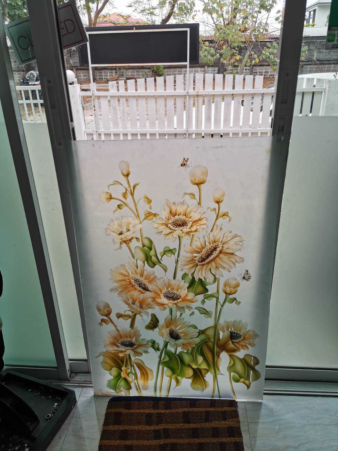 งานป้ายกระจกพ่นทราย กระจกสลักลาย