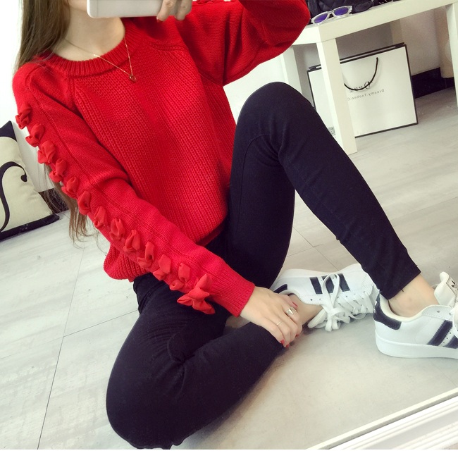 พร้อมส่ง - เสื้อไหมพรมแขนยาว ST165 (สีแดง)