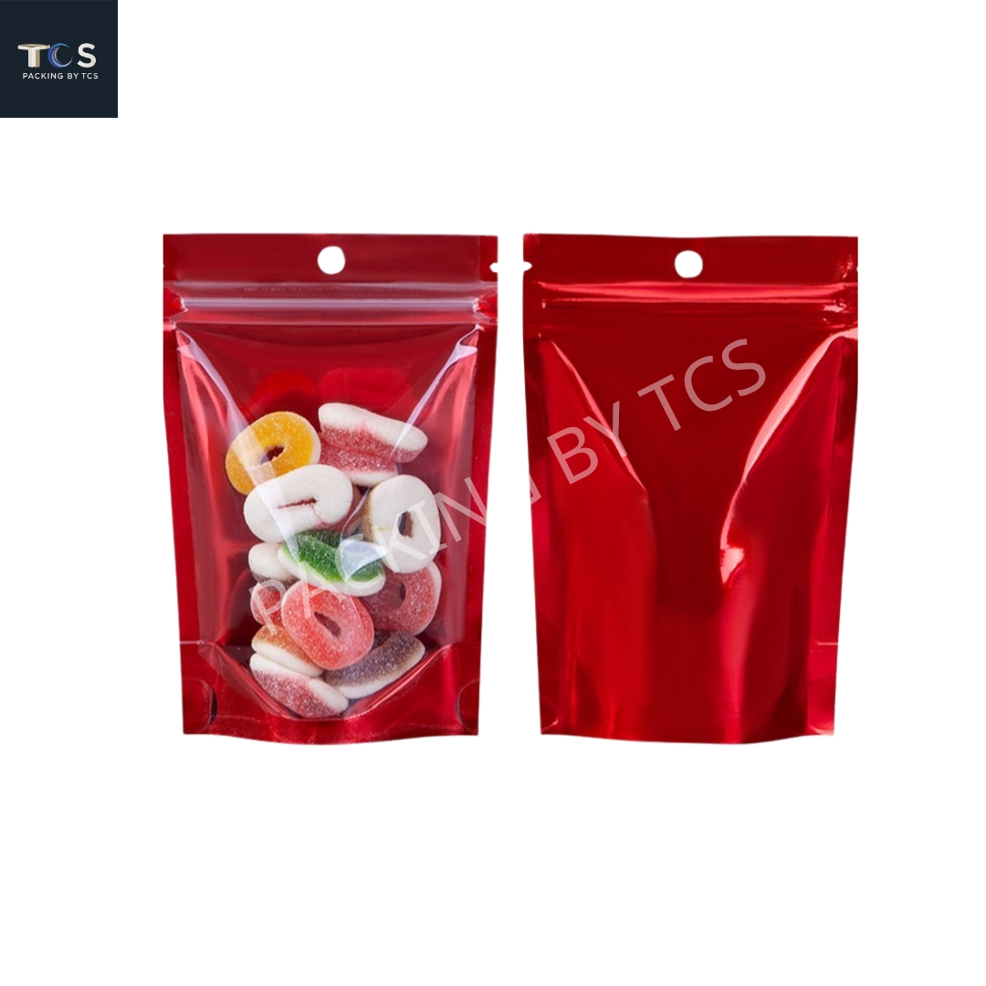 ถุงซิปตั้งได้ หน้าใสหลังฟอยล์สี