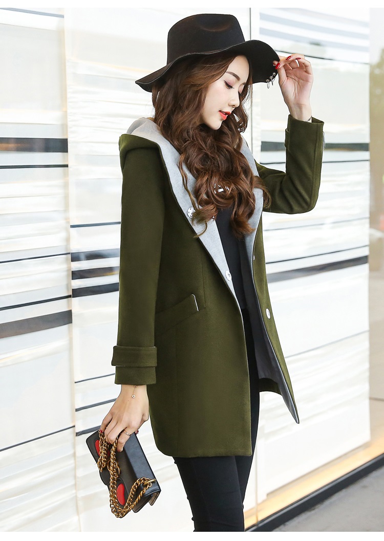 พรีออเดอร์ - เสื้อโค้ทผ้าวูลกันหนาว Pre - CT761 (สีเขียวขี้ม้า)