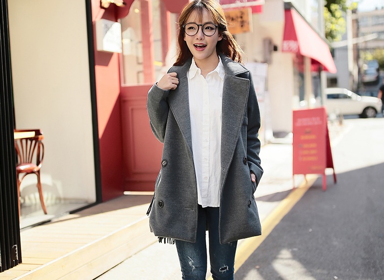 พรีออเดอร์ - เสื้อโค้ทผ้าวูลกันหนาว Pre - CT630 (สีเทา)