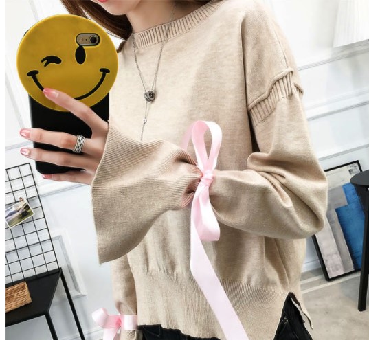 พร้อมส่ง - เสื้อไหมพรมแขนยาว ST192 (สีเบจ)