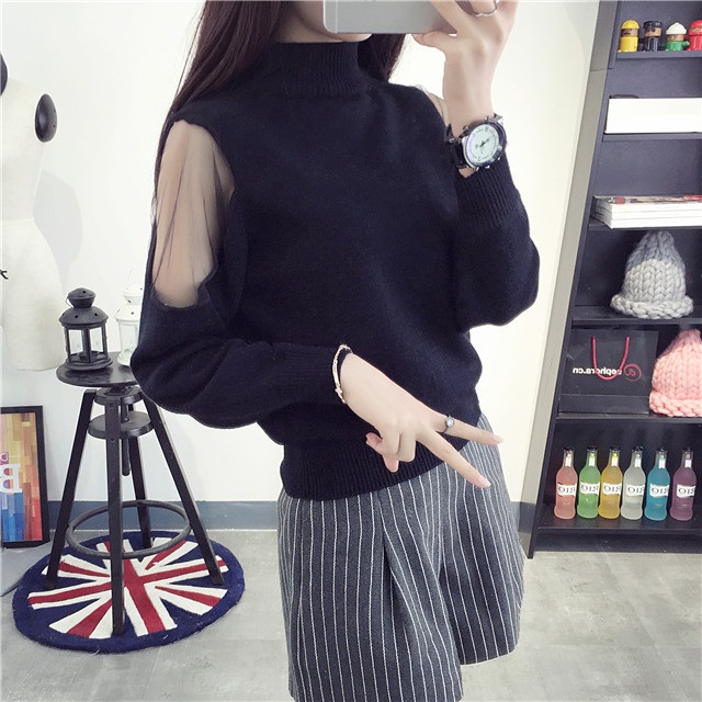 พรีออเดอร์ - เสื้อไหมพรมแฟชั่นแขนยาว Pre - ST667 (สีดำ)