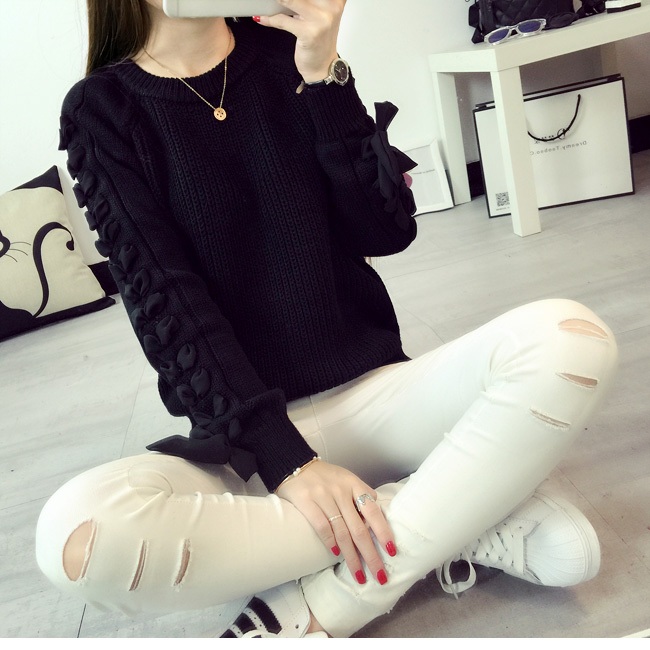 พร้อมส่ง - เสื้อไหมพรมแขนยาว ST167 (สีดำ)