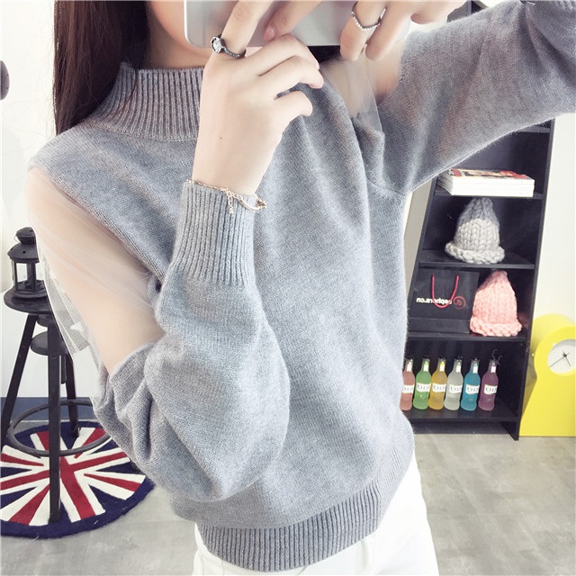 พรีออเดอร์ - เสื้อไหมพรมแฟชั่นแขนยาว Pre - ST665 (สีเทา)