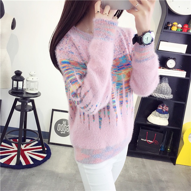 พรีออเดอร์ - เสื้อไหมพรมแฟชั่นแขนยาว Pre - ST646 (สีชมพู)