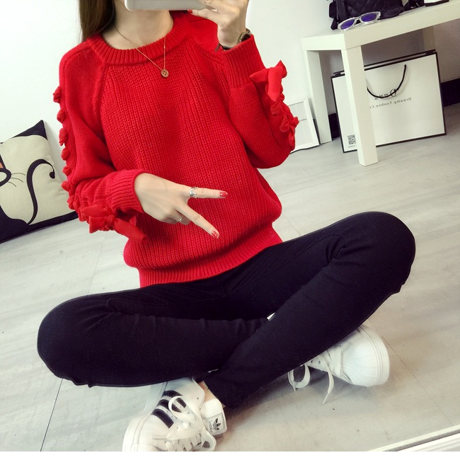 พร้อมส่ง - เสื้อไหมพรมแขนยาว ST165 (สีแดง)