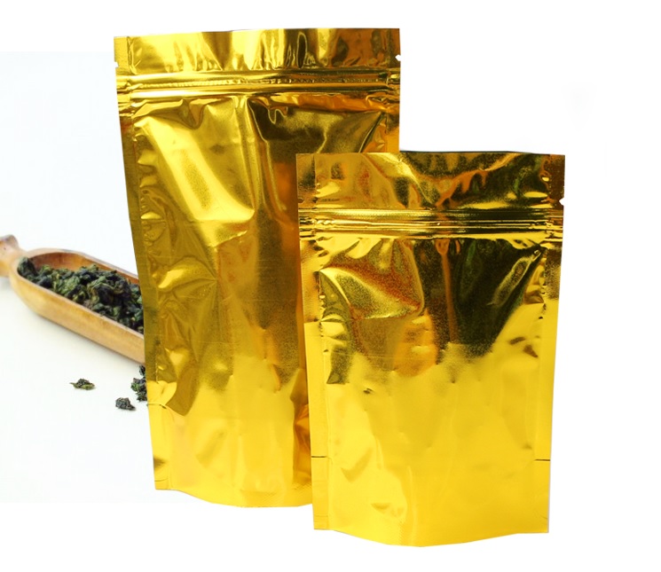 ถุงฟอยล์ซิปล็อคตั้งได้ - ฟอยล์สีทอง หน้าต่างสี่เหลี่ยมใส (เมทัลไลท์)