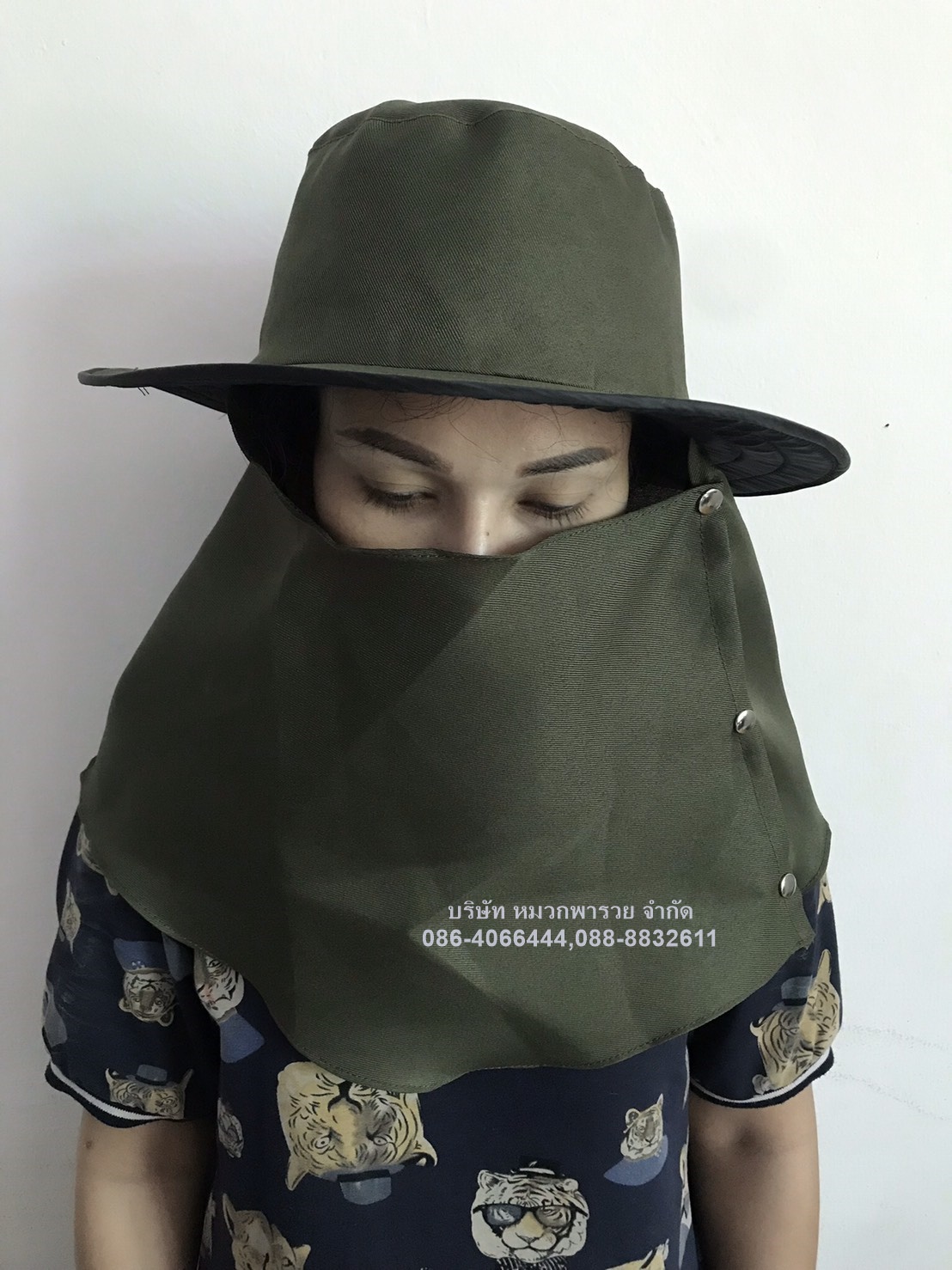 หมวกคลุมหน้าเกรดA สีเขียวขี้ม้า