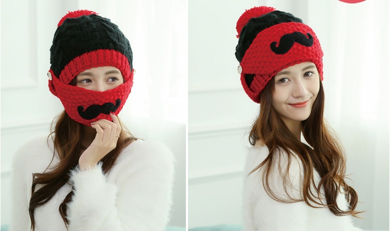 พร้อมส่ง - หมวกไหมพรม HT110 (สีแดงดำ)