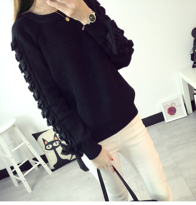 พร้อมส่ง - เสื้อไหมพรมแขนยาว ST167 (สีดำ)