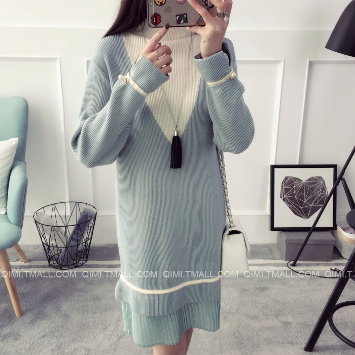 พรีออเดอร์ - เดรสไหมพรม Pre - DT115 (สีฟ้า)