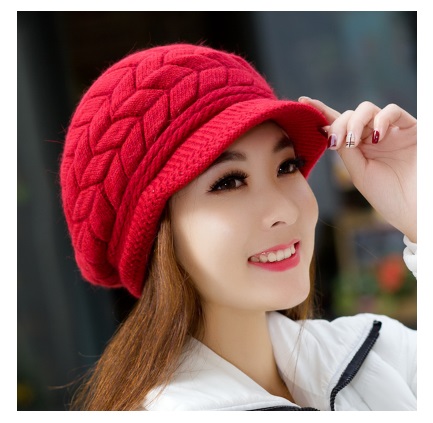 พร้อมส่ง - หมวกไหมพรม HT124 (สีแดง)