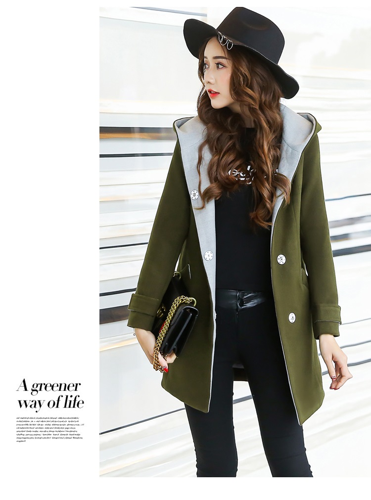 พรีออเดอร์ - เสื้อโค้ทผ้าวูลกันหนาว Pre - CT761 (สีเขียวขี้ม้า)