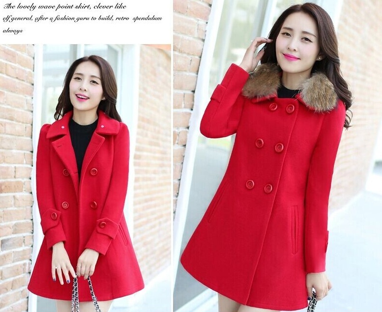 พร้อมส่ง - เสื้อโค้ทผ้าวูลกันหนาว CT156 (สีแดง)